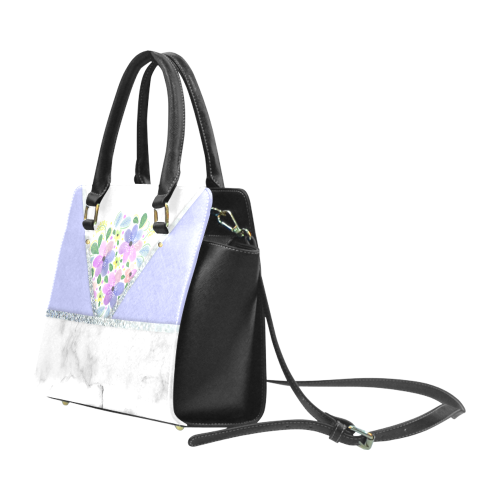 Minimal Purble Floral Marble Classic Shoulder Handbag (Model 1653)