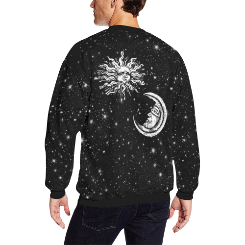 Mystic  Moon and Sun Men's Oversized Fleece Crew Sweatshirt/Large Size(Model H18)