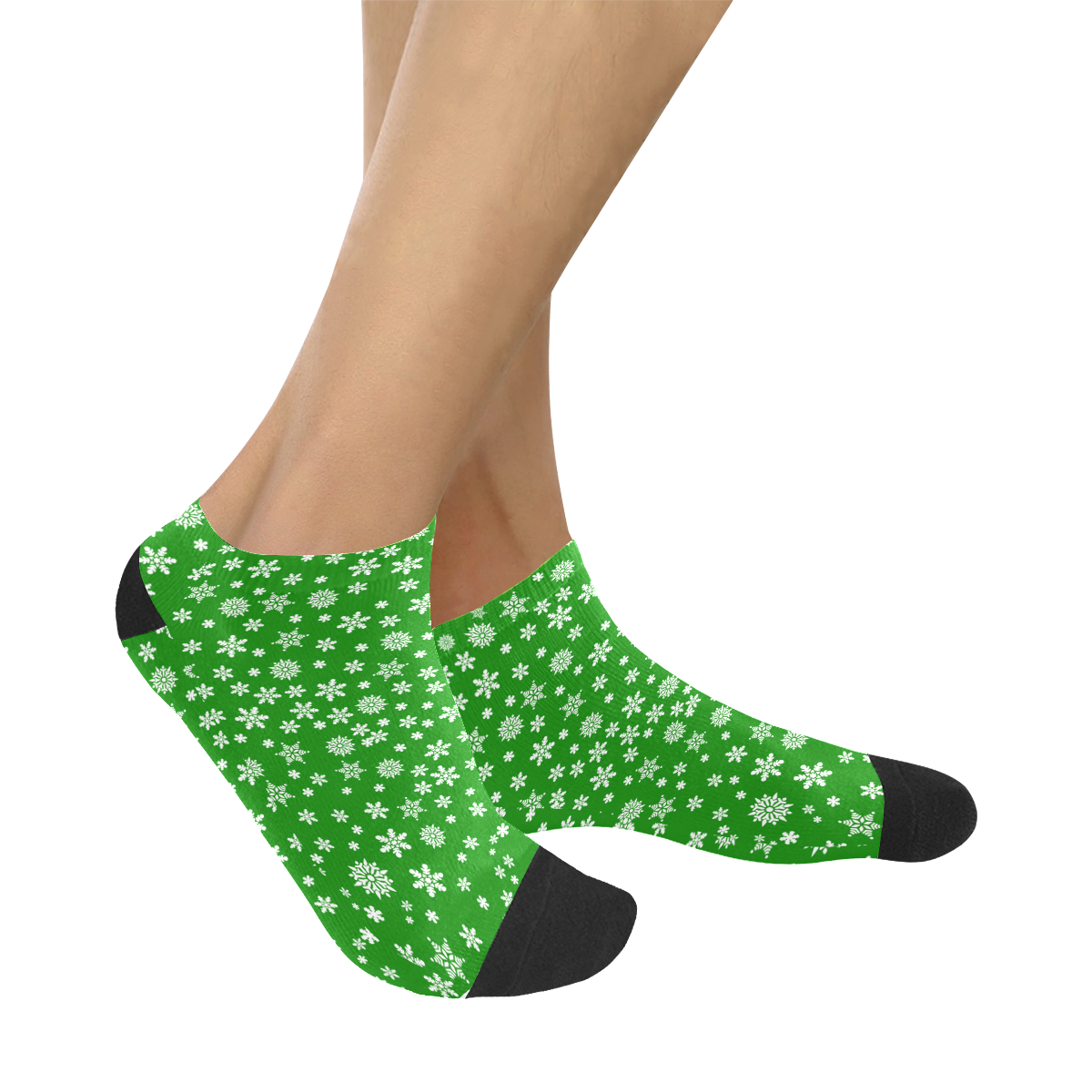 Christmas White Snowflakes on Green Women's Ankle Socks