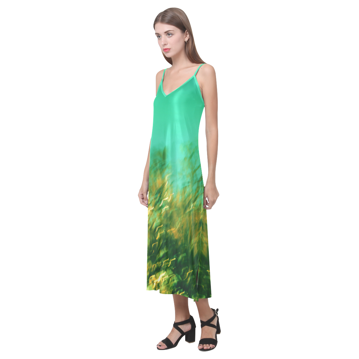 underwater feeling V-Neck Open Fork Long Dress(Model D18)