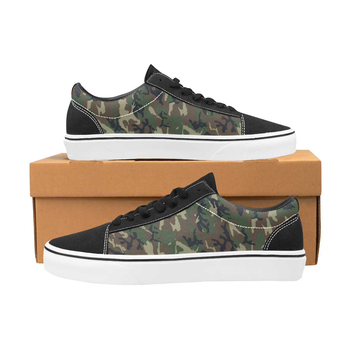 Woodland Forest Green Camouflage Women's Low Top Skateboarding Shoes/Large (Model E001-2)