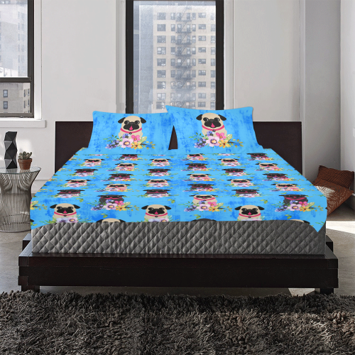 Pugs In Flowers Fawn 3-Piece Bedding Set