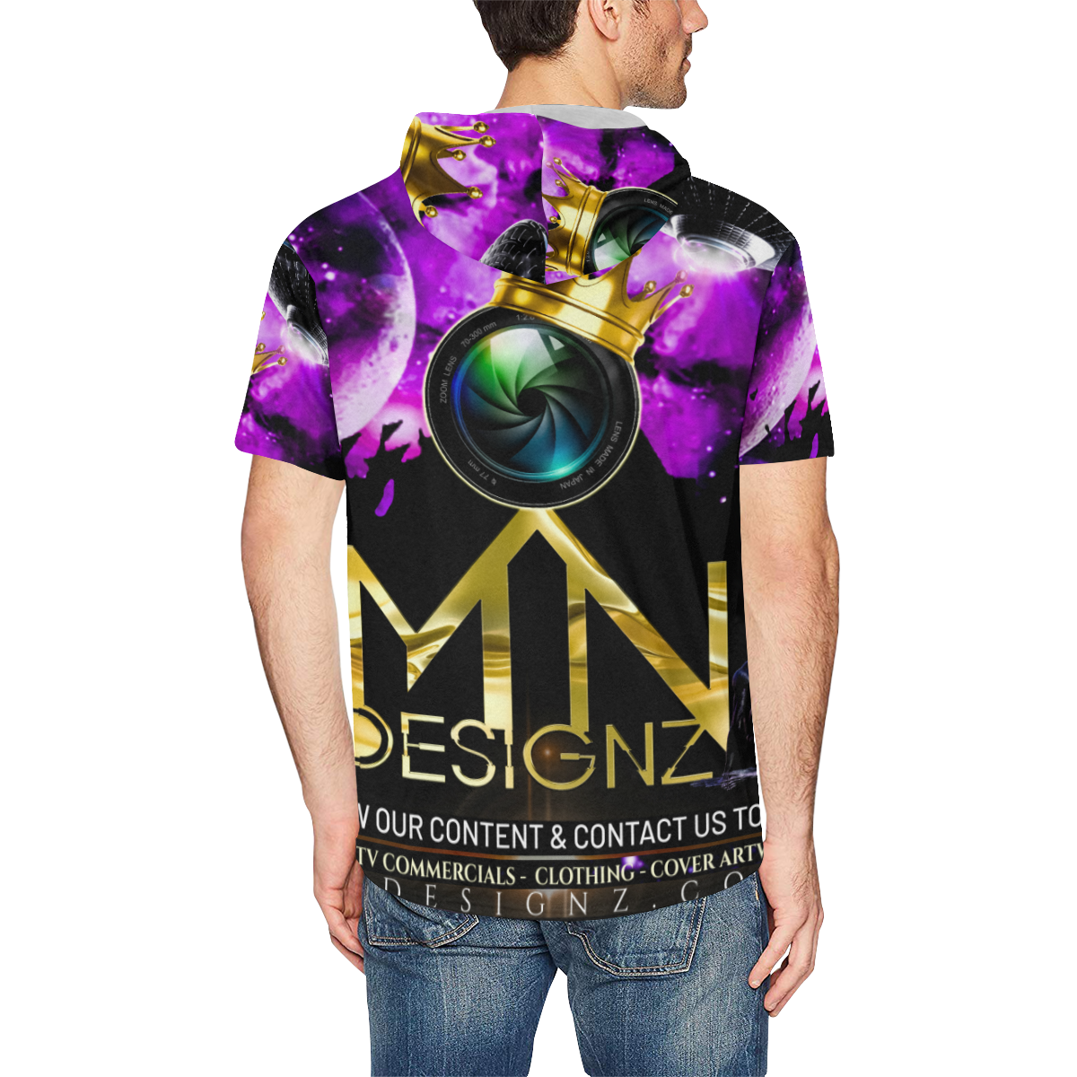 MN Designz Info Promo All Over Print Short Sleeve Hoodie for Men (Model H32)