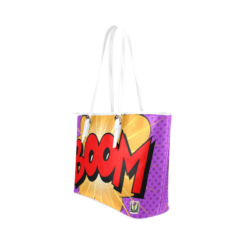 Fairlings Delight's Pop Art Collection- Comic Bubbles 53086boompurple4w Leather Tote Bag/Small Leather Tote Bag/Small (Model 1651)