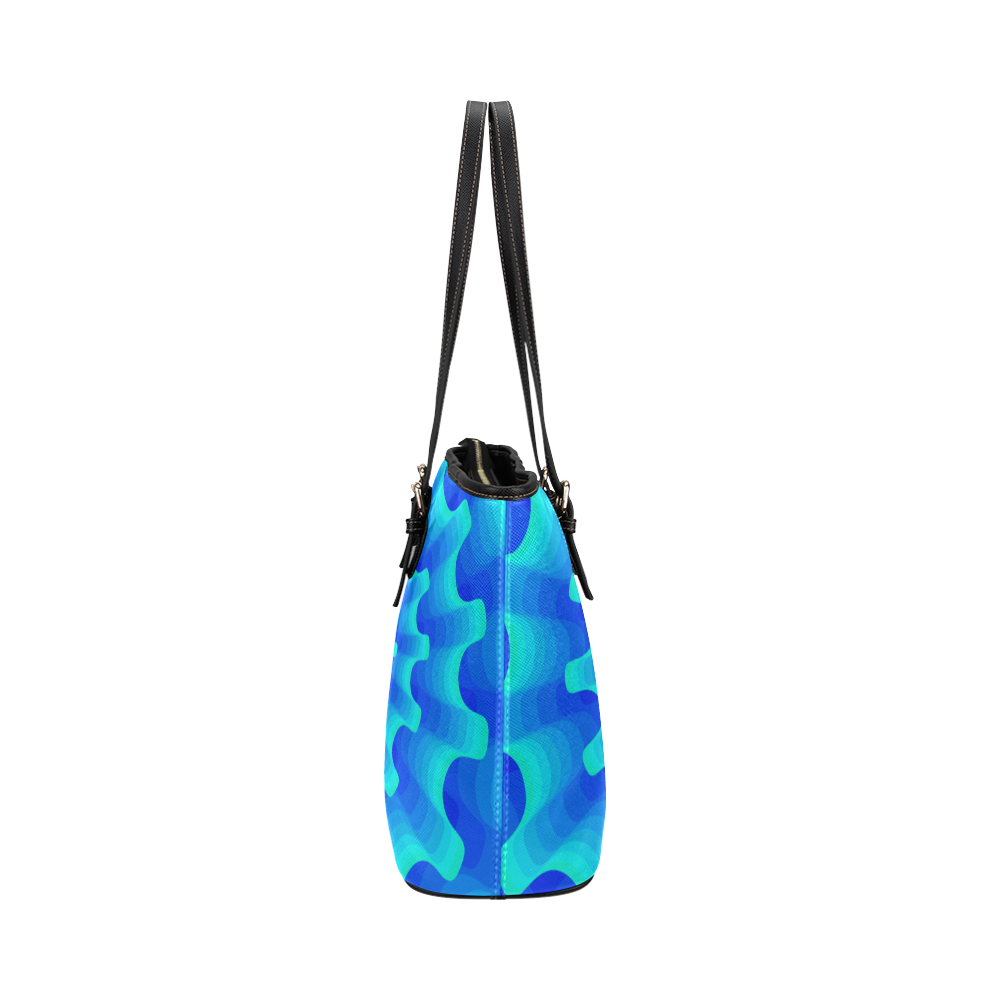 Blue shell spiral Leather Tote Bag/Small (Model 1651)