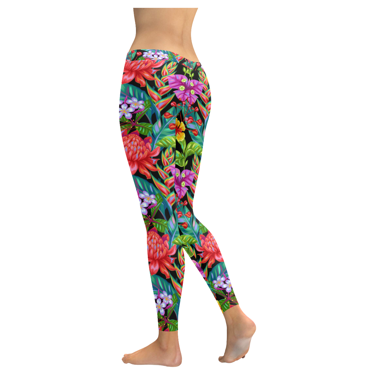 Tropical Floral Women's Low Rise Leggings (Invisible Stitch) (Model L05)