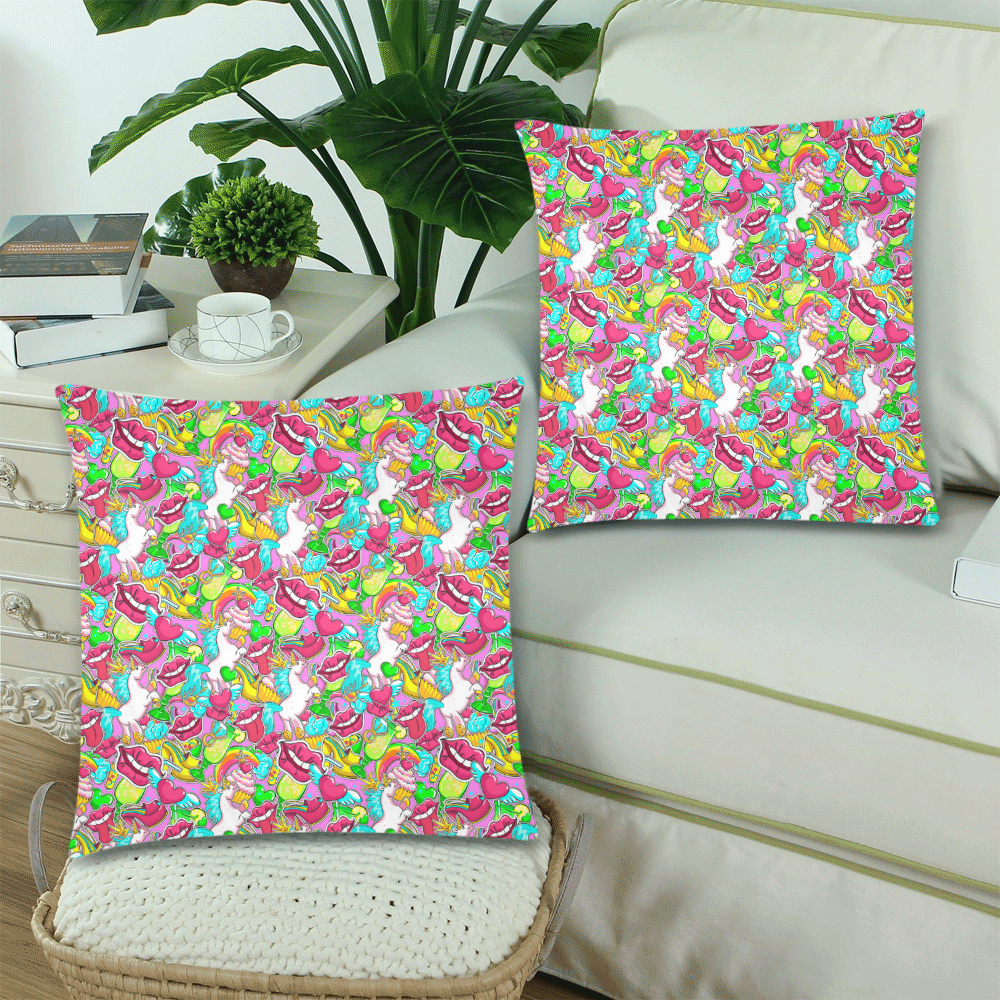 Comic Patches Unicorn Custom Zippered Pillow Cases 18"x 18" (Twin Sides) (Set of 2)