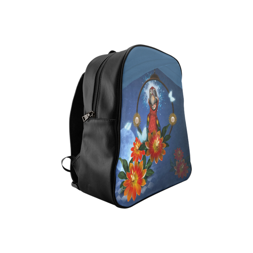 Funny parrot with flowers School Backpack (Model 1601)(Small)