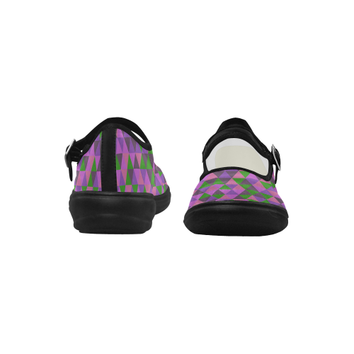 retro pink purple geometric pattern Mila Satin Women's Mary Jane Shoes (Model 4808)