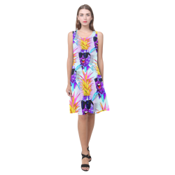 Pineapple Ultraviolet Happy Dude with Sunglasses Sleeveless Splicing Shift Dress(Model D17)