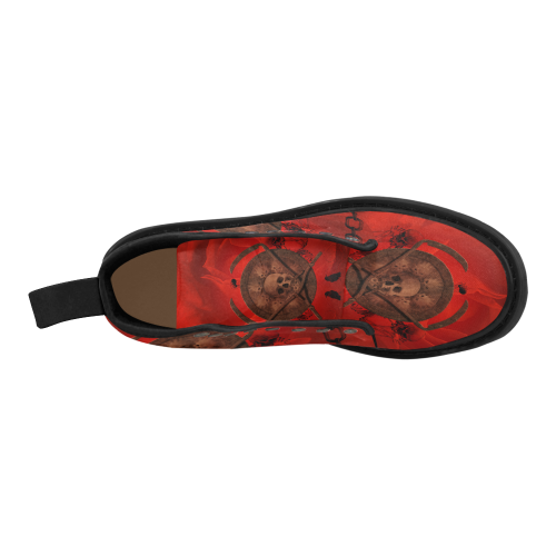 Skulls on red vintage background Martin Boots for Men (Black) (Model 1203H)