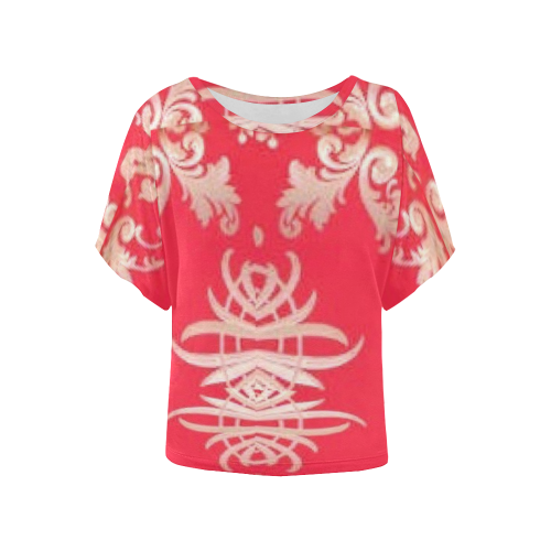 Red Chinese inspired print by FlipStylez Designs Women's Batwing-Sleeved Blouse T shirt (Model T44)