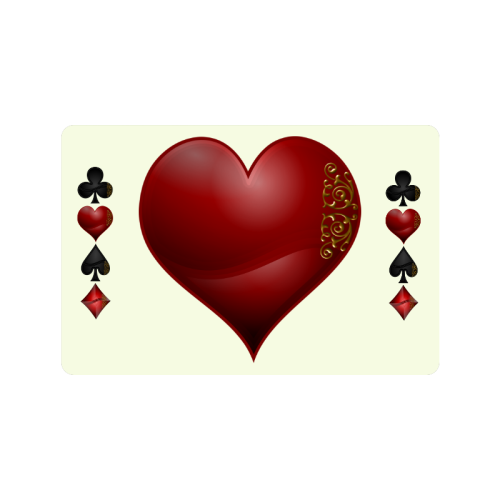 Heart  Las Vegas Symbol Playing Card Shape on Yellow Doormat 24"x16"