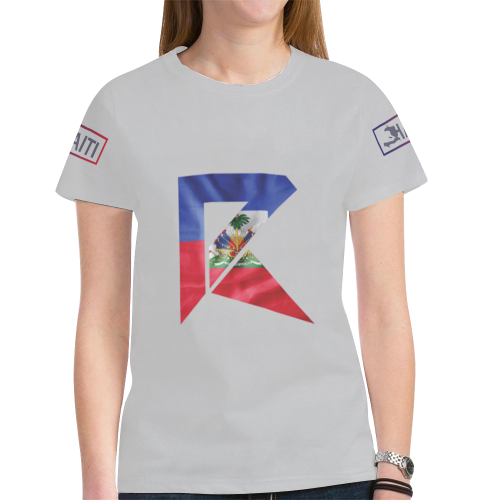 Haitian Flag Print T-shirt for Women (Silver) New All Over Print T-shirt for Women (Model T45)