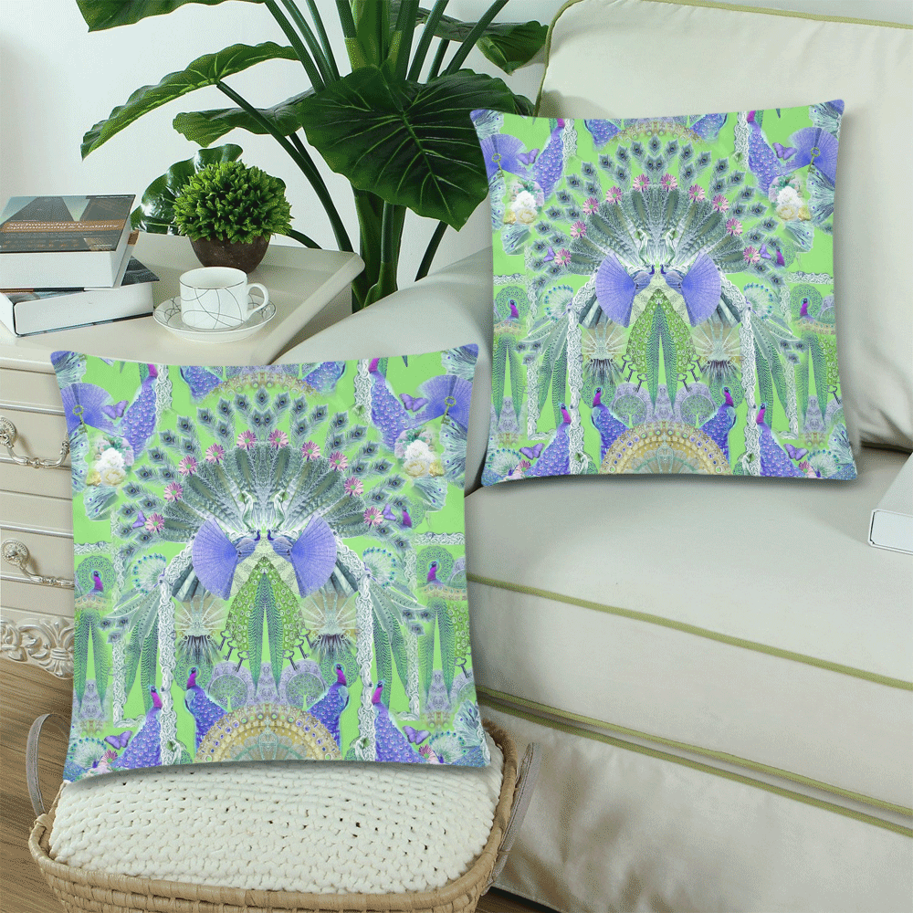 paons 2 Custom Zippered Pillow Cases 18"x 18" (Twin Sides) (Set of 2)
