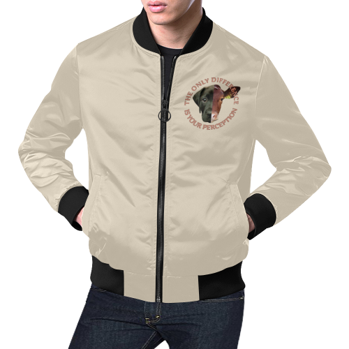 Vegan Cow and Dog Design with Slogan All Over Print Bomber Jacket for Men (Model H19)