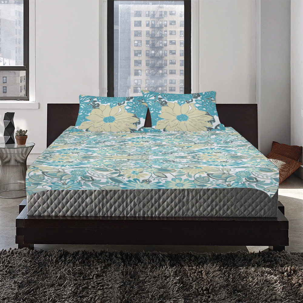 Teal Floral 3-Piece Bedding Set