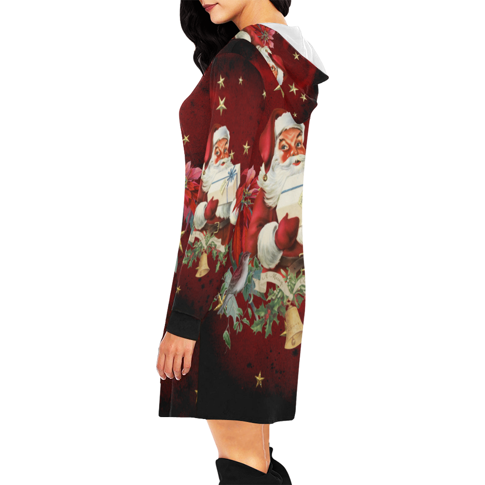 Santa Claus with gifts, vintage All Over Print Hoodie Mini Dress (Model H27)