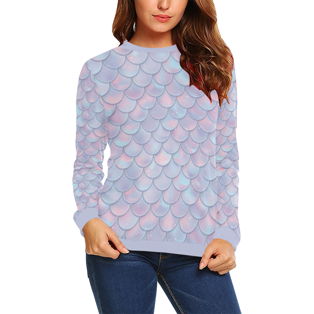 Mermaid Scales All Over Print Crewneck Sweatshirt for Women (Model H18)