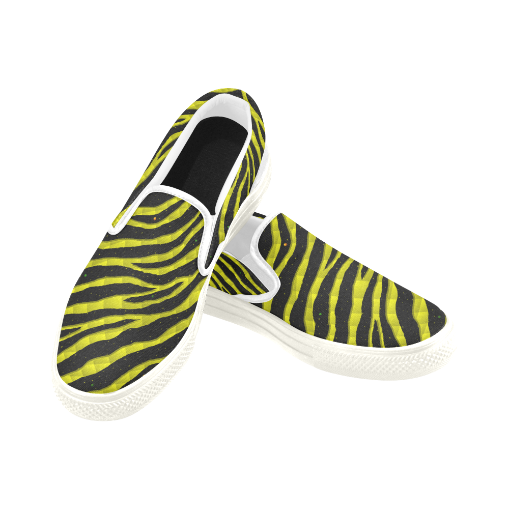 Ripped SpaceTime Stripes - Yellow Slip-on Canvas Shoes for Men/Large Size (Model 019)