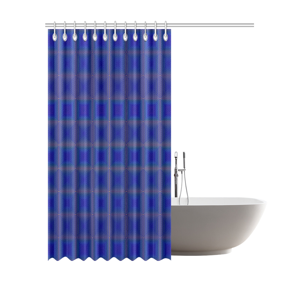 Royal blue golden multicolored multiple squares Shower Curtain 69"x84"