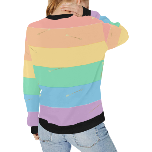 True to oneself rainbow black Women's Rib Cuff Crew Neck Sweatshirt (Model H34)