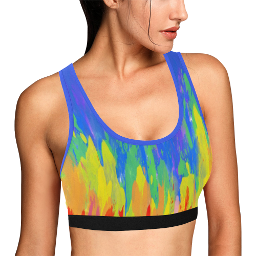 Flames Paint Abstract Classic Blue Women's All Over Print Sports Bra (Model T52)