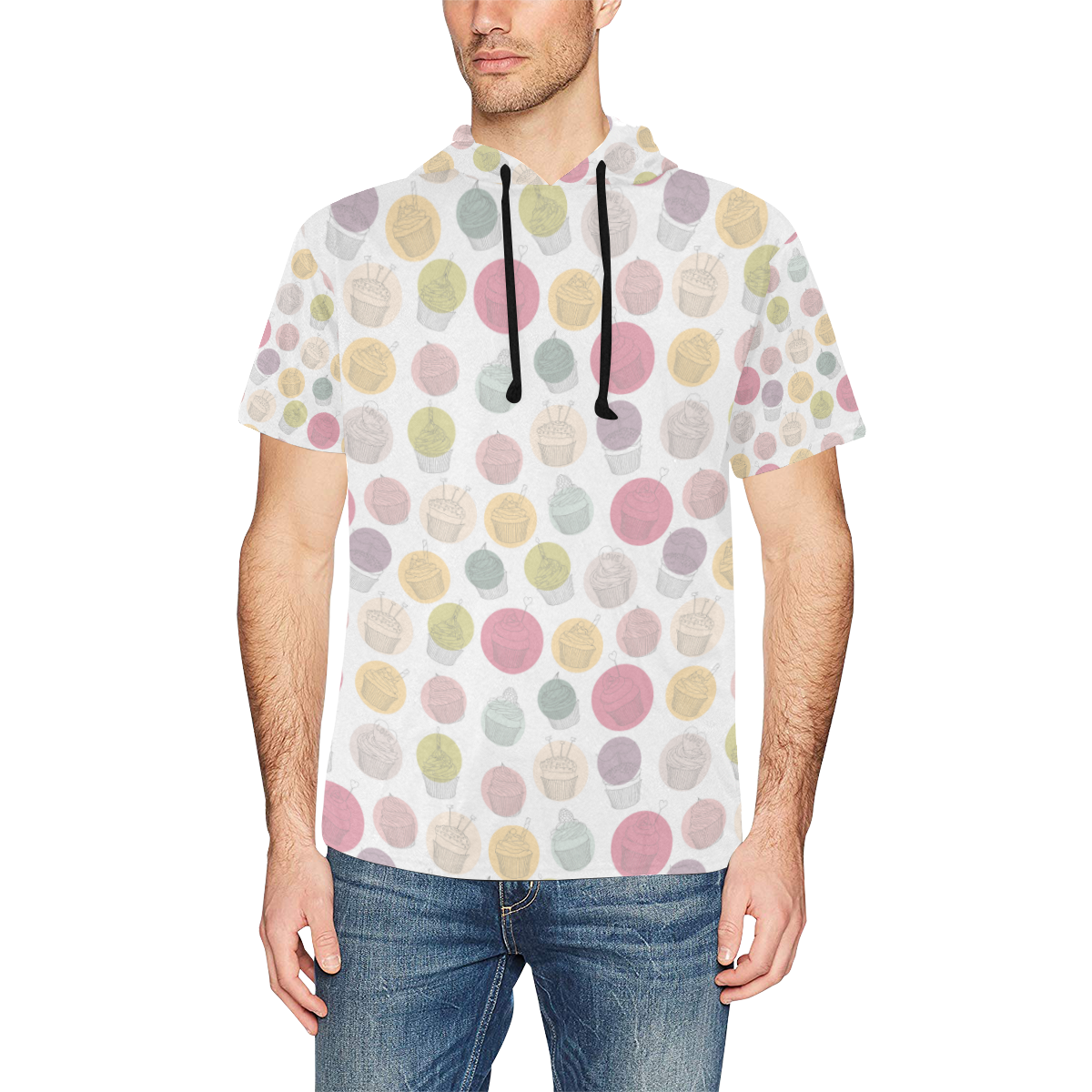 Colorful Cupcakes All Over Print Short Sleeve Hoodie for Men (Model H32)