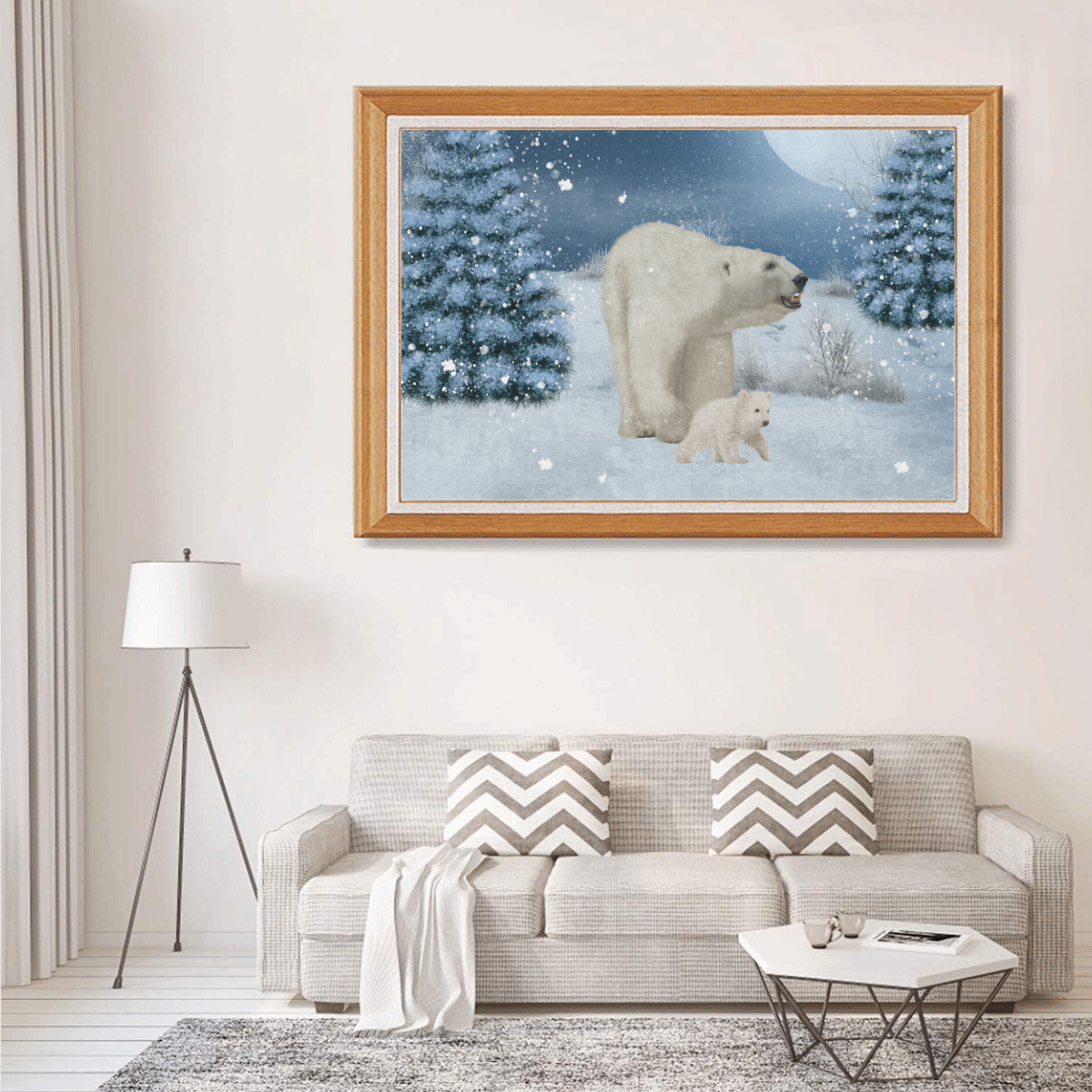Polar bear mum with polar bear cub 1000-Piece Wooden Photo Puzzles