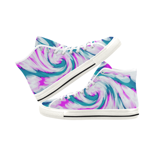 Turquoise Pink Tie Dye Swirl Abstract Vancouver H Men's Canvas Shoes (1013-1)