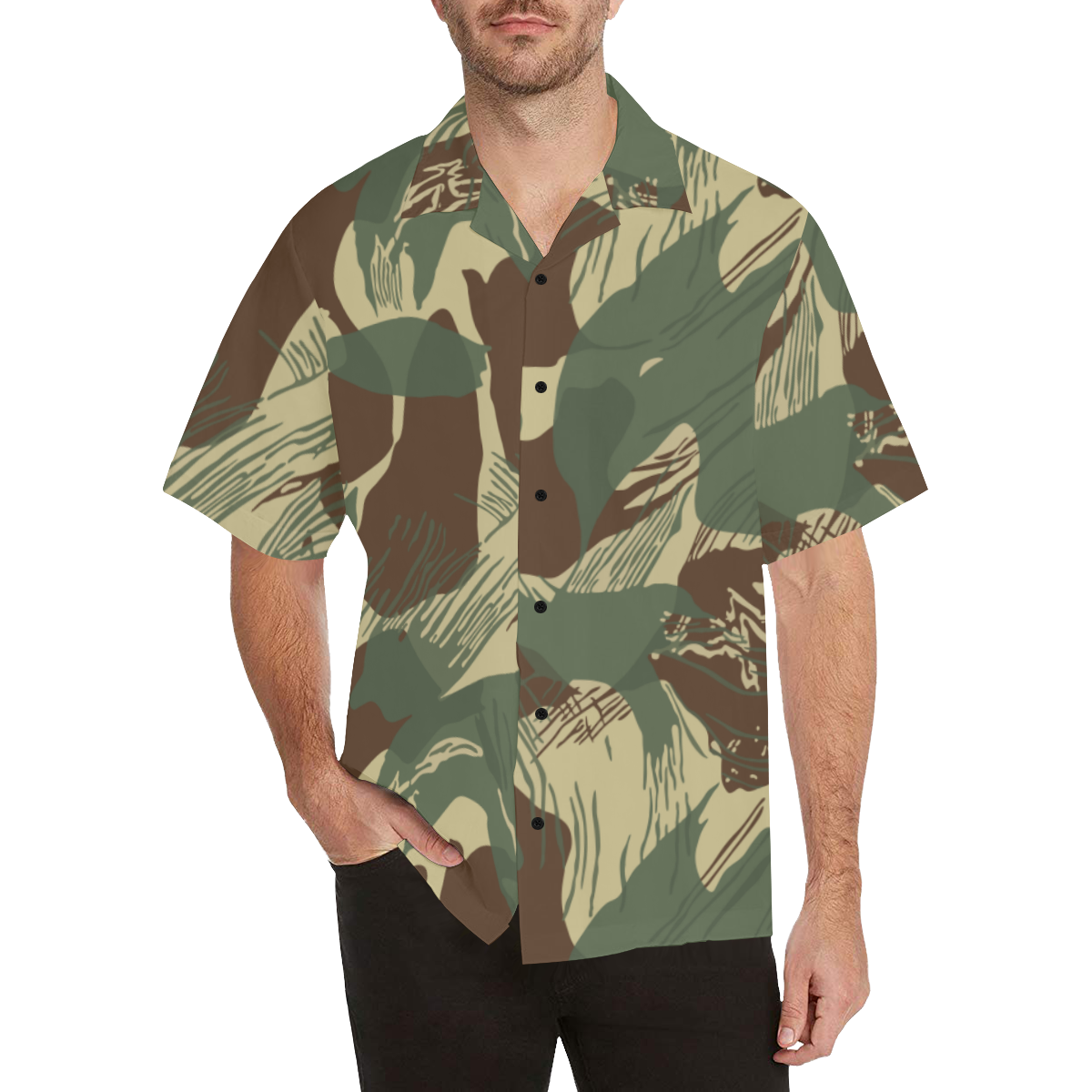 Rhodesian Bush Brushstroke Camouflage Hawaiian Shirt (Model T58)