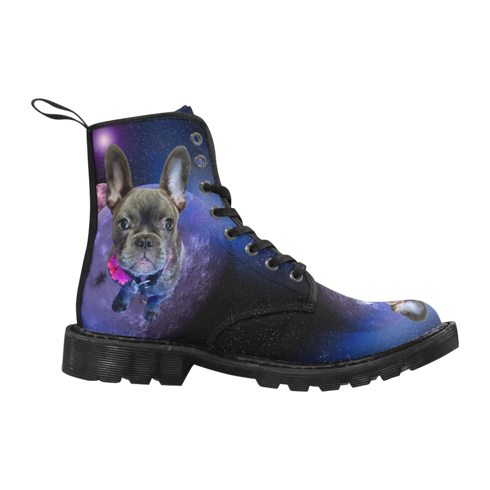 Dog French Bulldog and Planets Martin Boots for Women (Black) (Model 1203H)