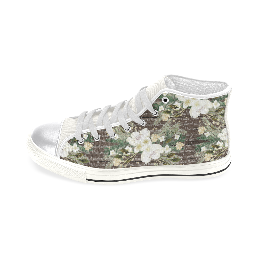 Floral Flowers Shoes, Lovely Women's Classic High Top Canvas Shoes (Model 017)