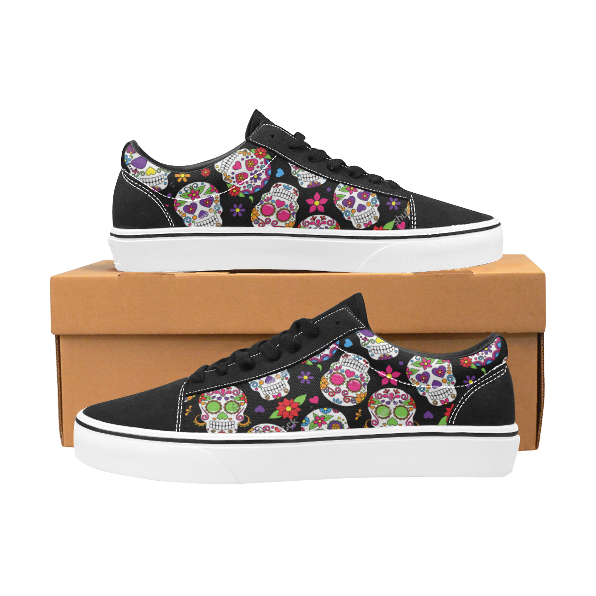 skate sugarskull Women's Low Top Skateboarding Shoes (Model E001-2)