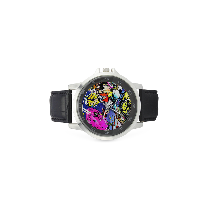 Battle in Space 2 Unisex Stainless Steel Leather Strap Watch(Model 202)