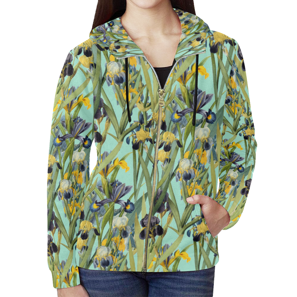 Irises All Over Print Full Zip Hoodie for Women (Model H14)