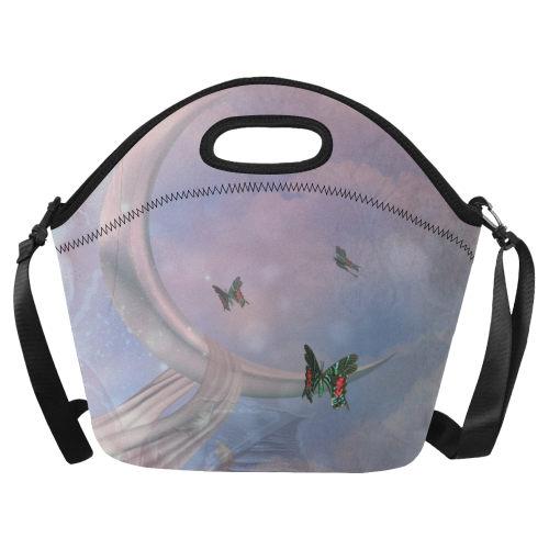 The moon with butterflies Neoprene Lunch Bag/Large (Model 1669)