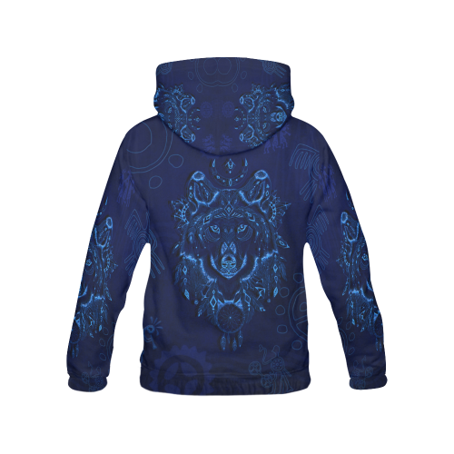 Blue Wolf All Over Print Hoodie for Men/Large Size (USA Size) (Model H13)