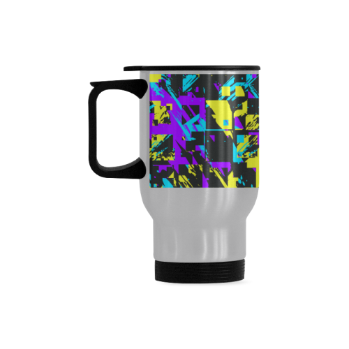 Purple yelllow squares Travel Mug (Silver) (14 Oz)