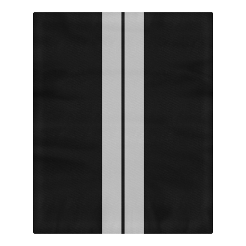 Race Car Stripe Center Black and Silver 3-Piece Bedding Set