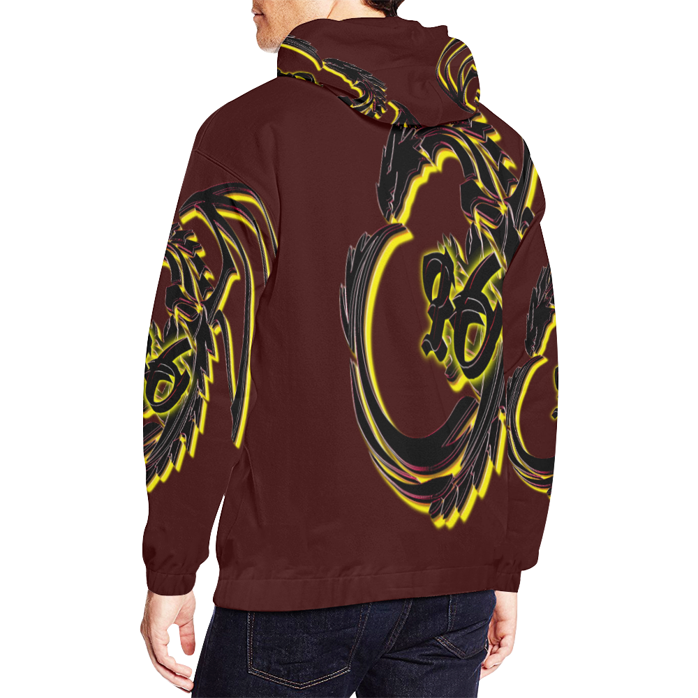 Year of the Dragon Tribal 76 Dragon Design Red and Yellow All Over Print Hoodie for Men/Large Size (USA Size) (Model H13)