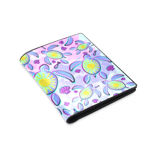 Sea Turtle and Sun Abstract Glitch Ultraviolet Men's Leather Wallet (Model 1612)