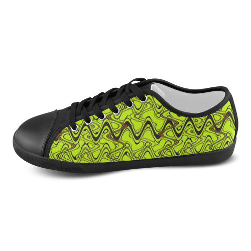 Yellow and Black Waves pattern design Canvas Shoes for Women/Large Size (Model 016)