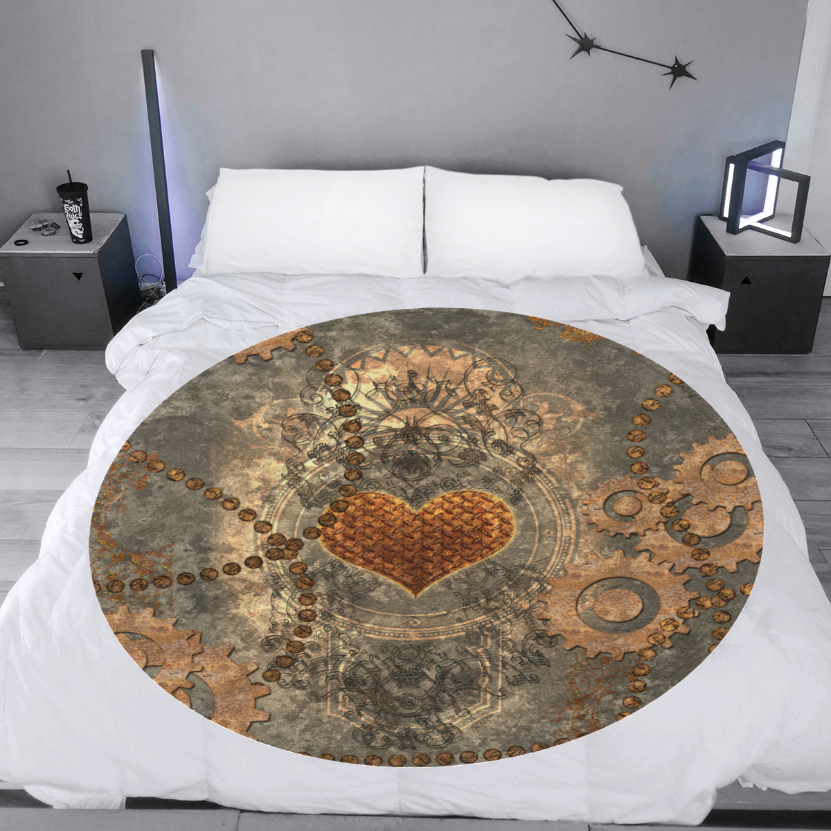 Steampuink, rusty heart with clocks and gears Circular Ultra-Soft Micro Fleece Blanket 60"
