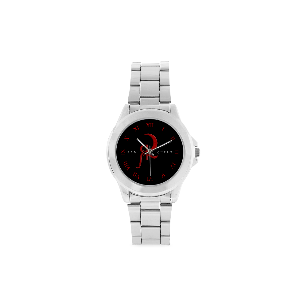 Red Queen Logo Silver Red Black Numbers Unisex Stainless Steel Watch(Model 103)
