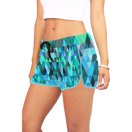 Mosaic Triangles Blue Turquoise Women's All Over Print Relaxed Shorts (Model L19)