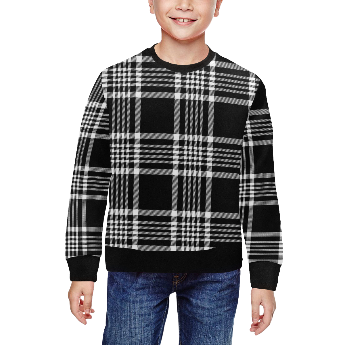 stripe bw All Over Print Crewneck Sweatshirt for Kids (Model H29)