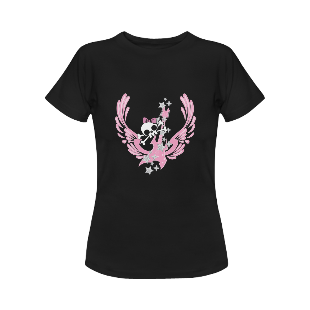 Winged Guitar with Cute Skull Women's Classic T-Shirt (Model T17）