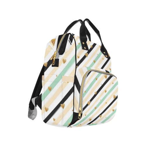 Pink Green Stripe Gold Heart Multi-Function Diaper Backpack/Diaper Bag (Model 1688)