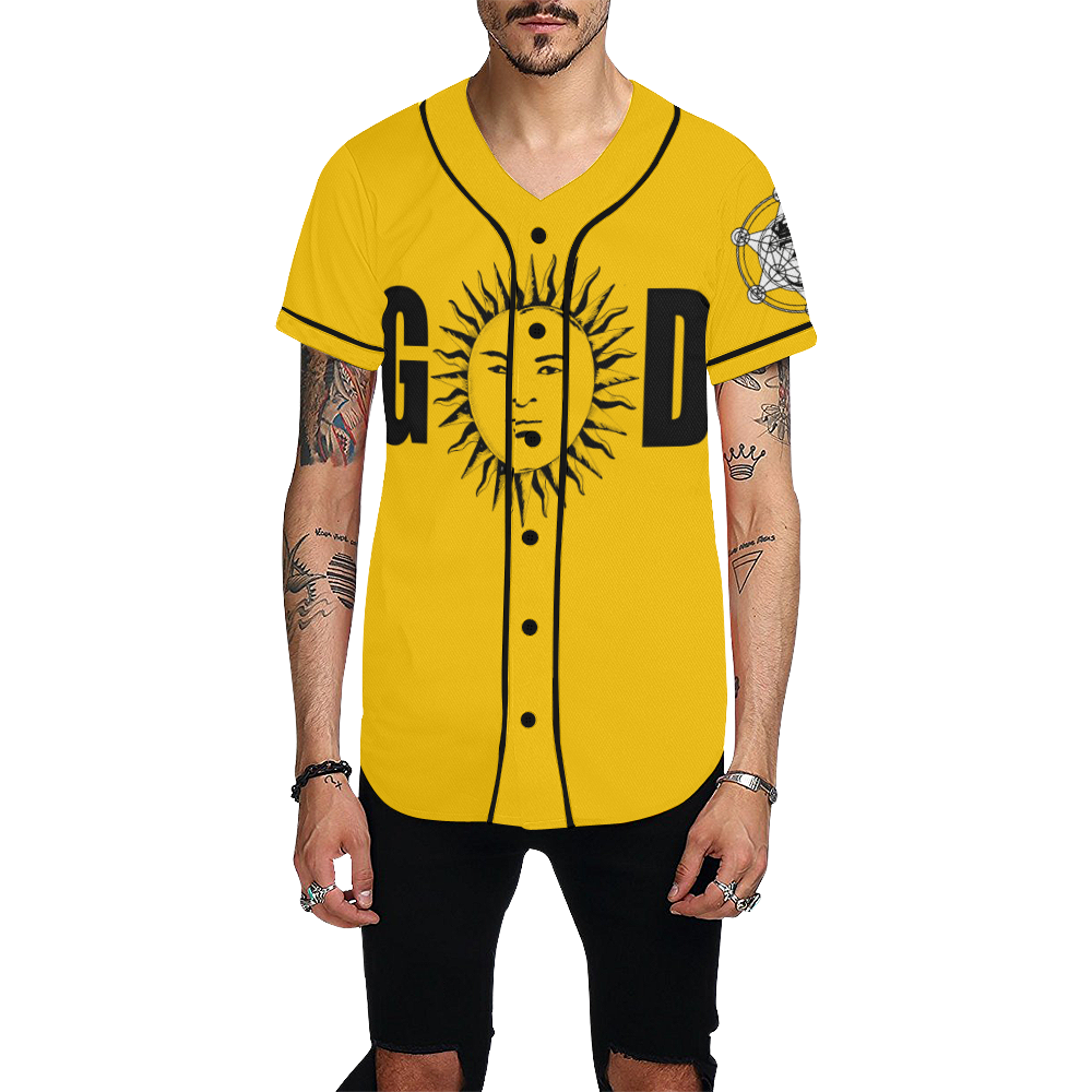 GOD Baseball Jersey Yellow All Over Print Baseball Jersey for Men (Model T50)
